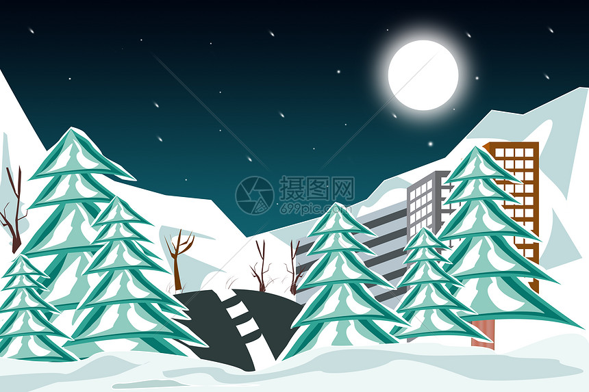 夜晚雪景图片