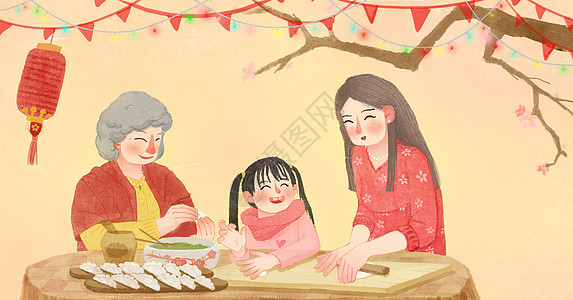 新年包饺子背景图片