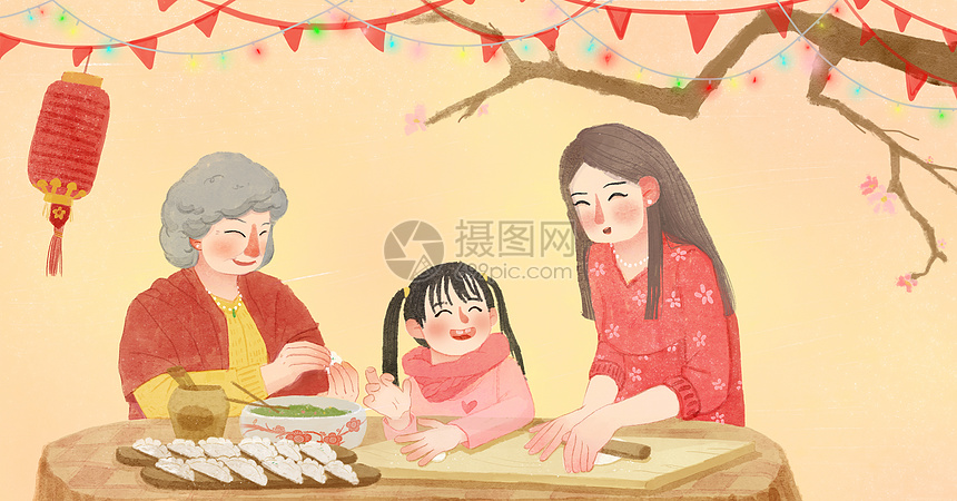 新年包饺子插画图片下载-正版图片400094614-摄图网