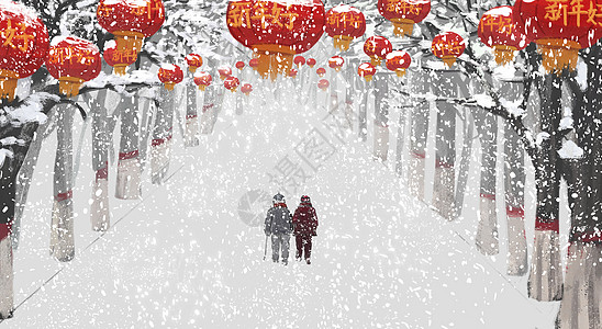 新年雪景春节插画高清图片