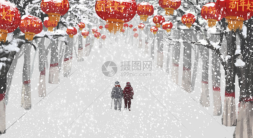 新年雪景图片