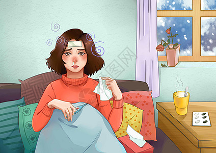 流感季节感冒插画高清图片