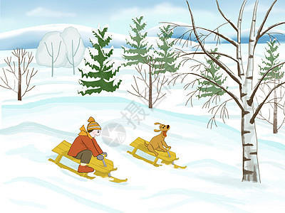 寒假玩雪橇背景图片