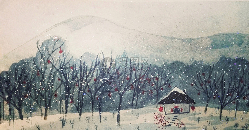 冬季雪景插画图片