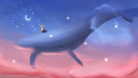 鲸梦月亮白云高清图片