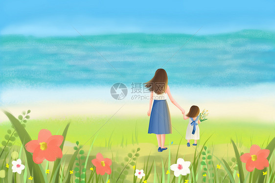 唯美插画 面朝大海春暖花开.