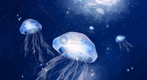唯美深海水母图片