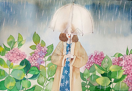 雨中行走的人下雨插画