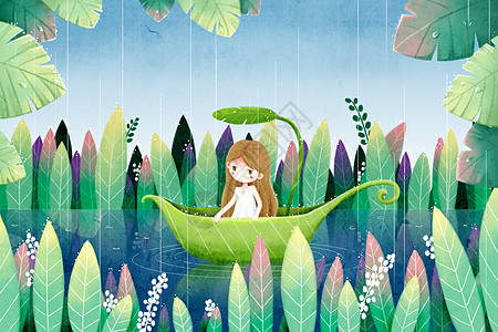 雨树叶雨水插画