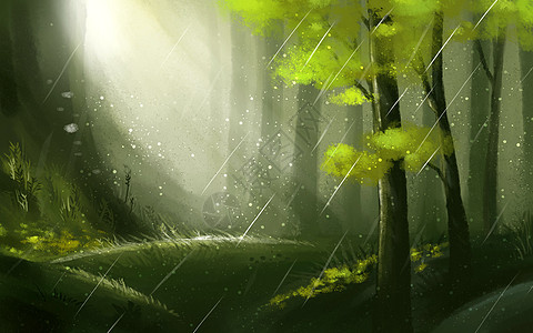 林中春雨背景图片