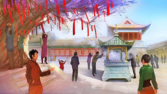 新年祈福寺庙祈福树高清图片