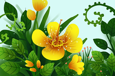 植物背景黄色手绘浪漫花丛高清图片