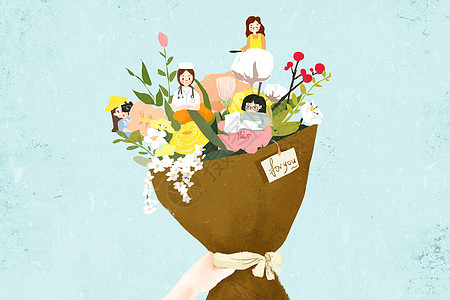 3 8妇女节三八妇女节鲜花插画