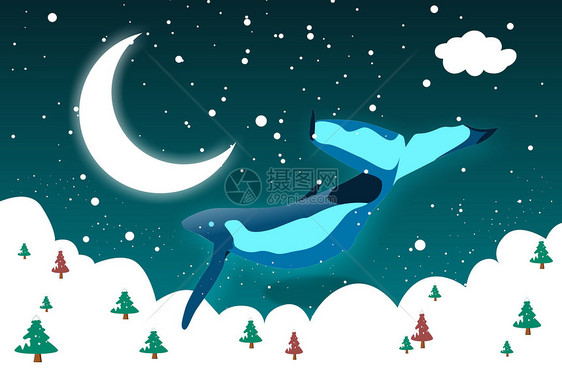 鲸鱼梦幻主题插画图片