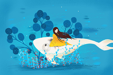 女孩与白鲸自由花丛高清图片