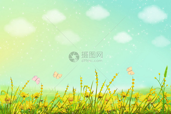 草地上鲜花蝴蝶