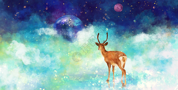 小鹿的幻想星空高清图片素材