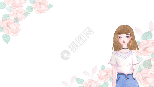 魅力女神节女孩和花插画