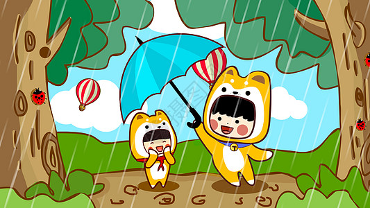 卡通谷雨节气插画背景图片
