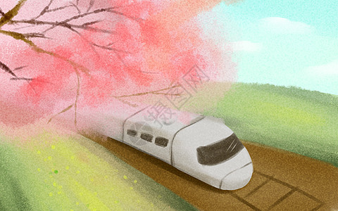 铁路旁的樱花高清图片