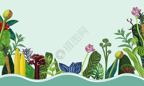 手绘植物元素背景图片