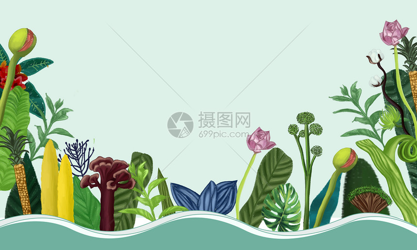 手绘植物元素背景图片