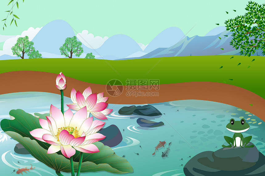 绿色清新荷花池塘背景