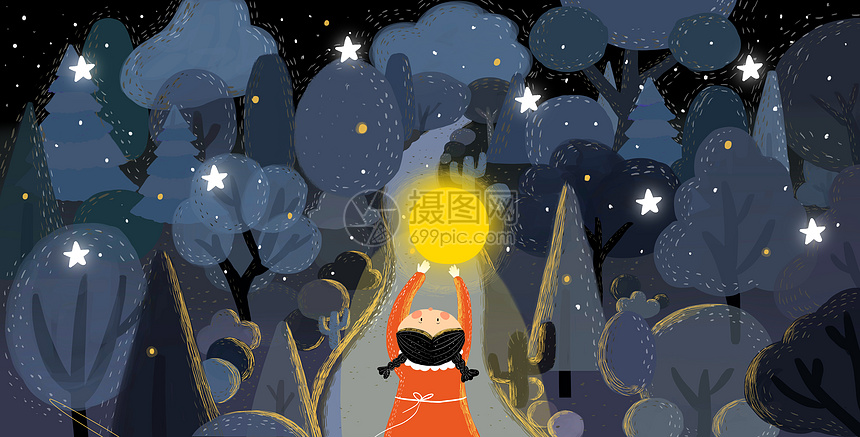 手捧月亮的小女孩