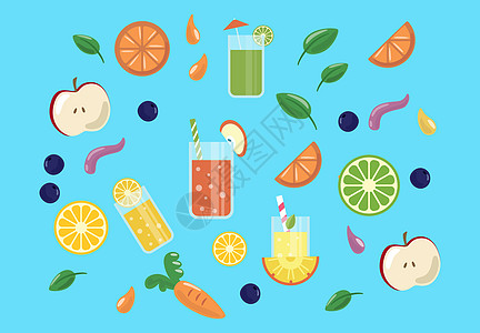 新鲜蔬菜促销海报新鲜水果汁元素插画