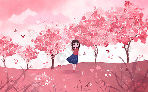 樱花花海壁纸插画高清图片