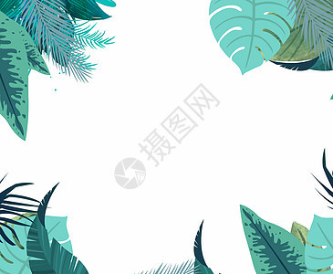 水彩热带植物绿色背景图片