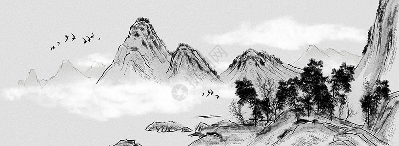 传统山水画中国风水墨背景插画