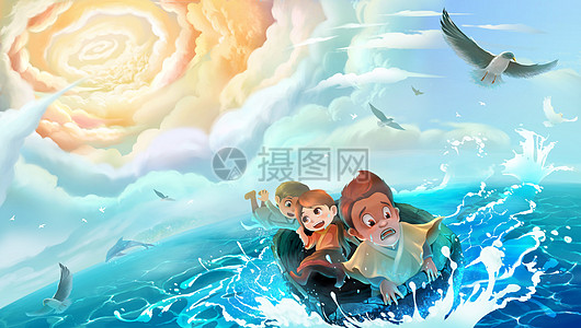 冲浪梦幻大海漂流插画