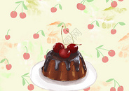 水彩水果蛋糕插画壁纸图片
