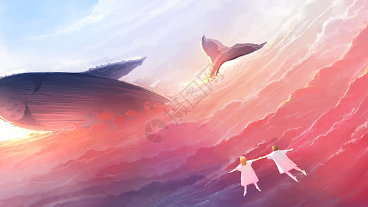 云中鲸鱼粉色云海高清图片