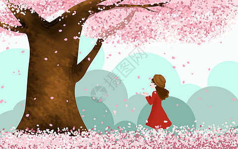 樱花树下的女孩图片
