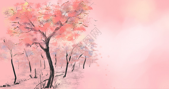 樱花旅游手绘春季樱花背景素材设计图片
