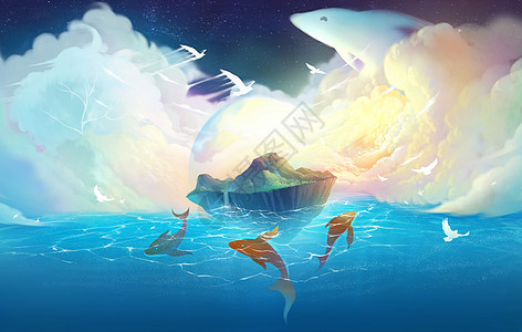 梦幻天空和岛屿背景图片