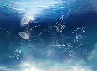 深海水母海洋深处插画