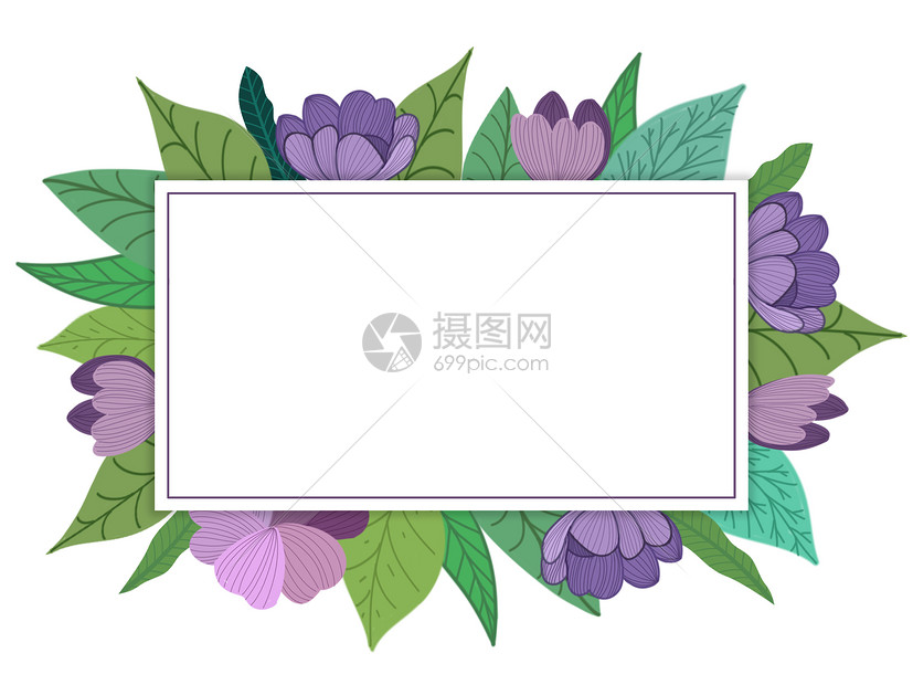 手绘花卉绿叶装饰框图片