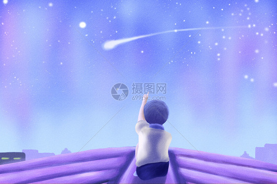 仰望天空的小男孩