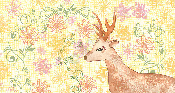 鹿与花背景图片