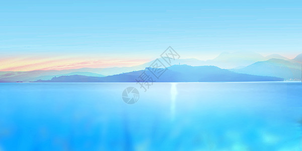 湖水夕阳下的山脉设计图片