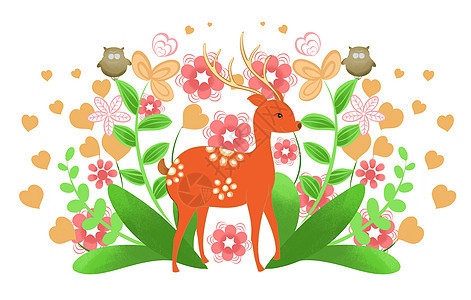 麋鹿花卉背景图片