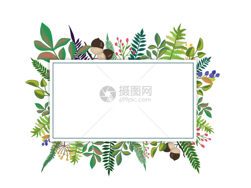 手绘绿叶装饰框图片