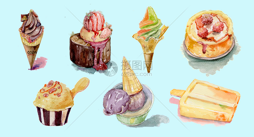 水彩冰淇淋系列合集图片