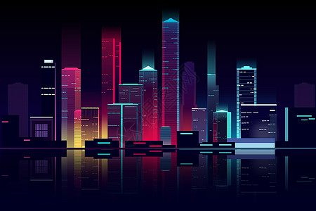 繁华的夜景扁平矢量城市建筑插画