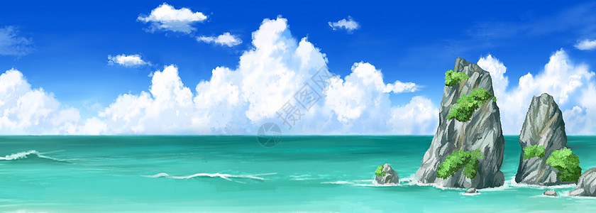 云元素唯美海边风景插画