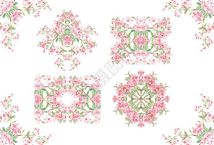 水彩粉色海棠花边组合素材图片