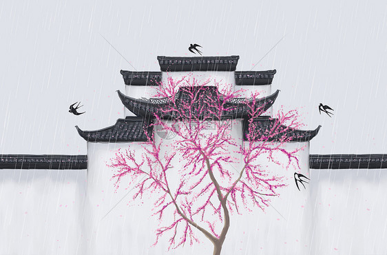 唯美插画 清明雨上.